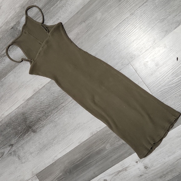 Derek Heart Olive Green Ribbed Tank Top Knit Dress Calico Buttons Womens S - Picture 5 of 12